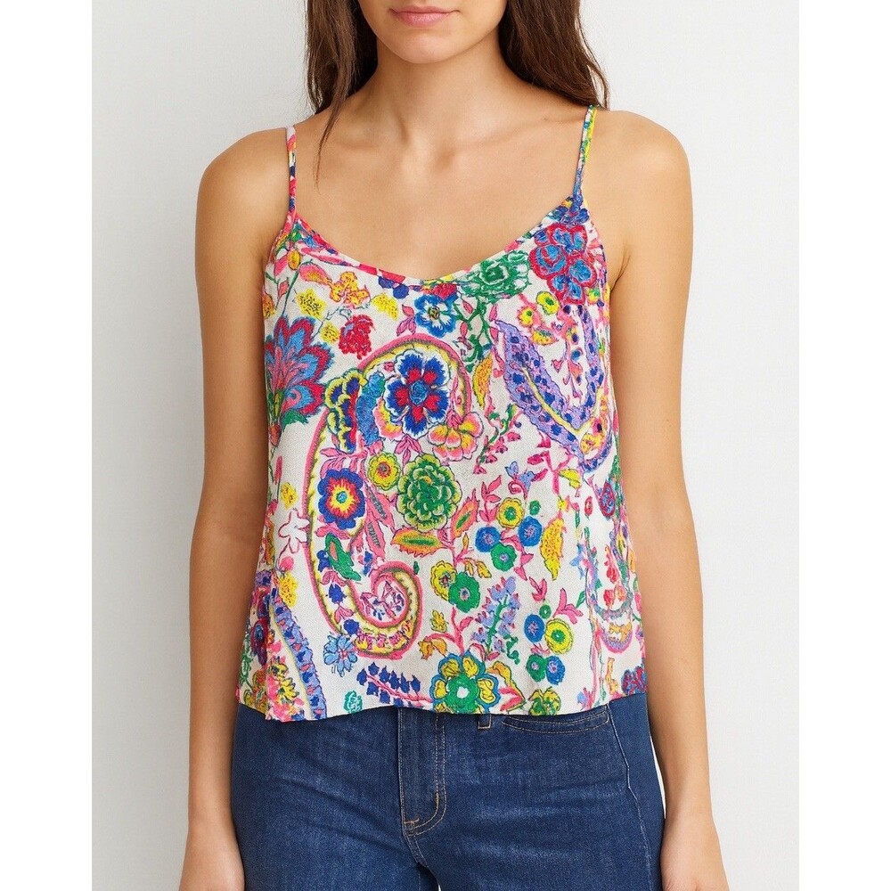The Impeccable Pig Crop Top Tank Women’s Size Medium Paisley Neon Racerback Boho